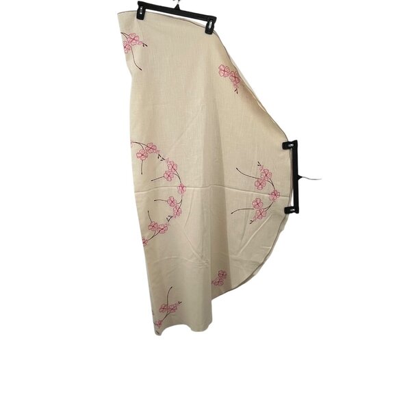 Vintage Handmade Round Tablecloth Used Cream with Pink and Brown - Picture 14 of 16